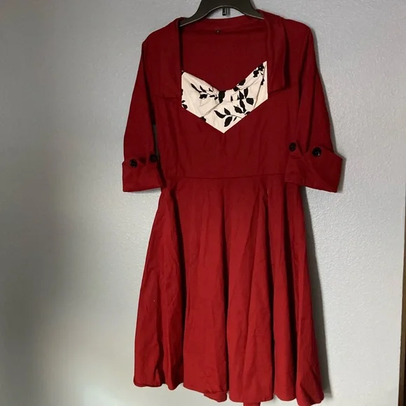 SWING DRESS/ Retro dress/ pin up dress/ maroon Size Lg - Picture 1 of 16